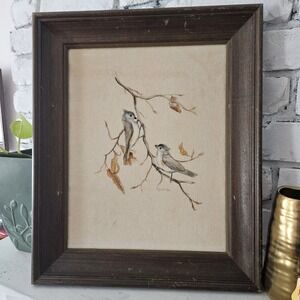 Carol Cox Painting On Velvet JF Lansdowne Image Tufted Titmouse Framed Signed